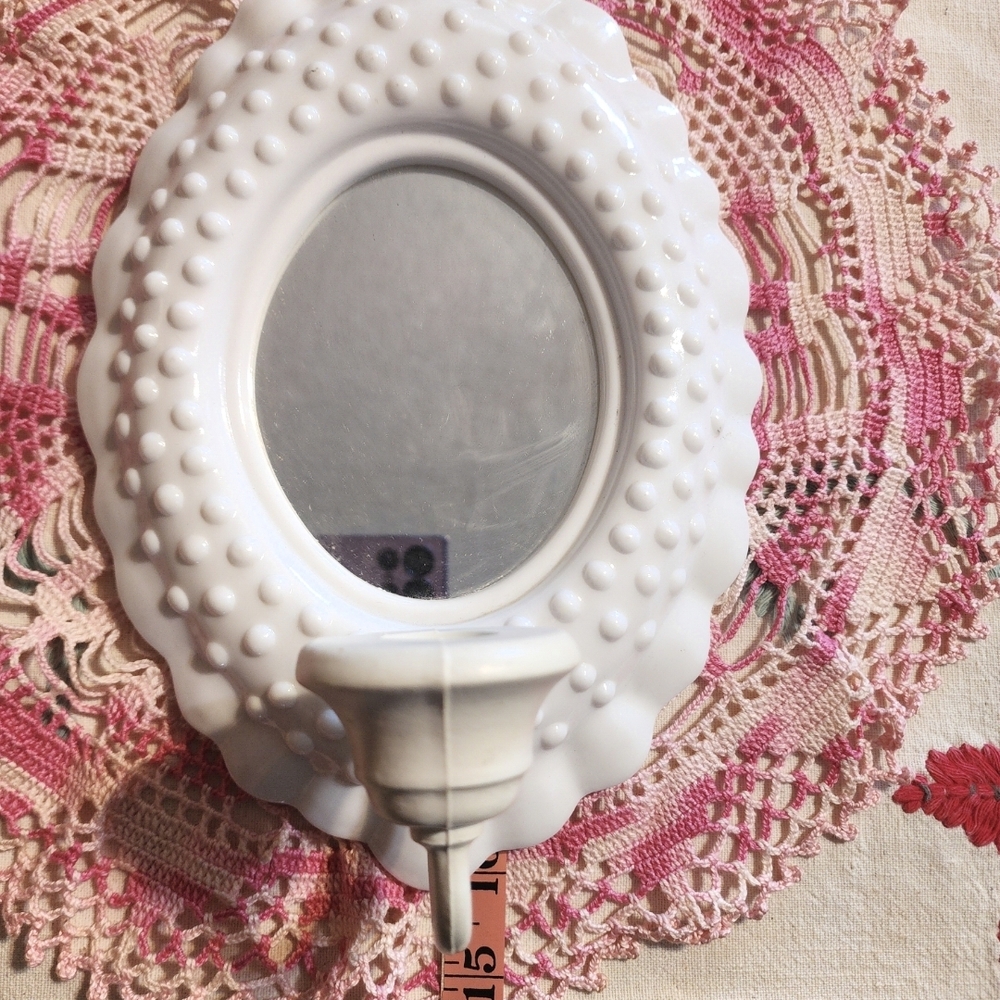 White Hobnail Wall Mirror with Candle Holder